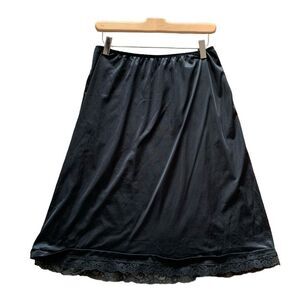 Vintage Deena Black Silky Half Slip Satin Lace Hem Nylon Women’s Size Large